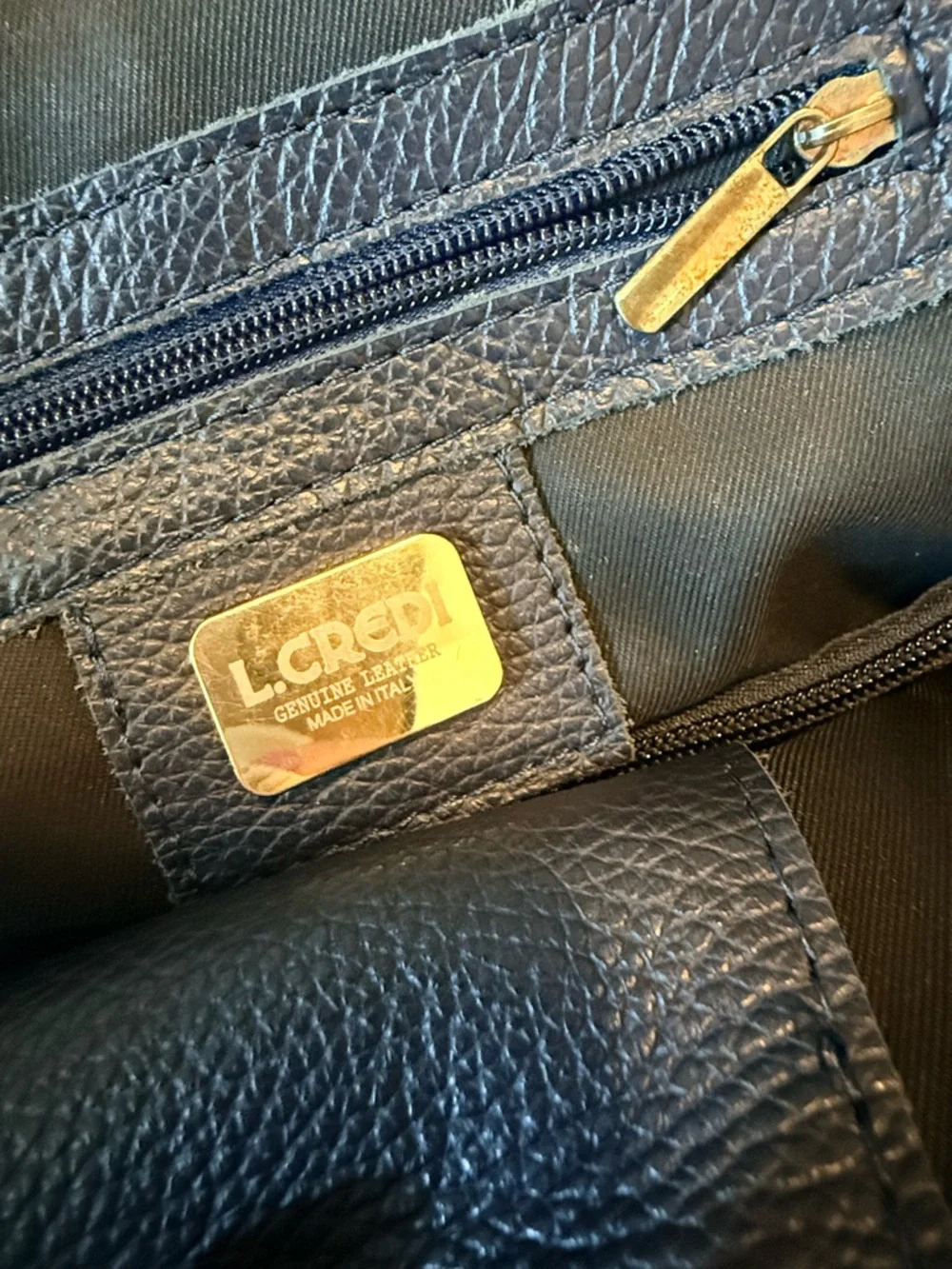 L. Credi Navy Blue Genuine Leather Backpack Made in Italy Pebbled Leather Bag
